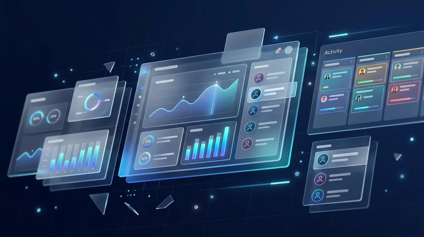 NexCRM dashboard with charts, tasks and contacts